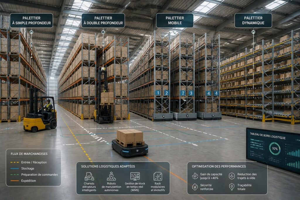 découvrez les différents types de palettiers, leurs schémas et des solutions logistiques adaptées pour optimiser le stockage et la gestion des marchandises.